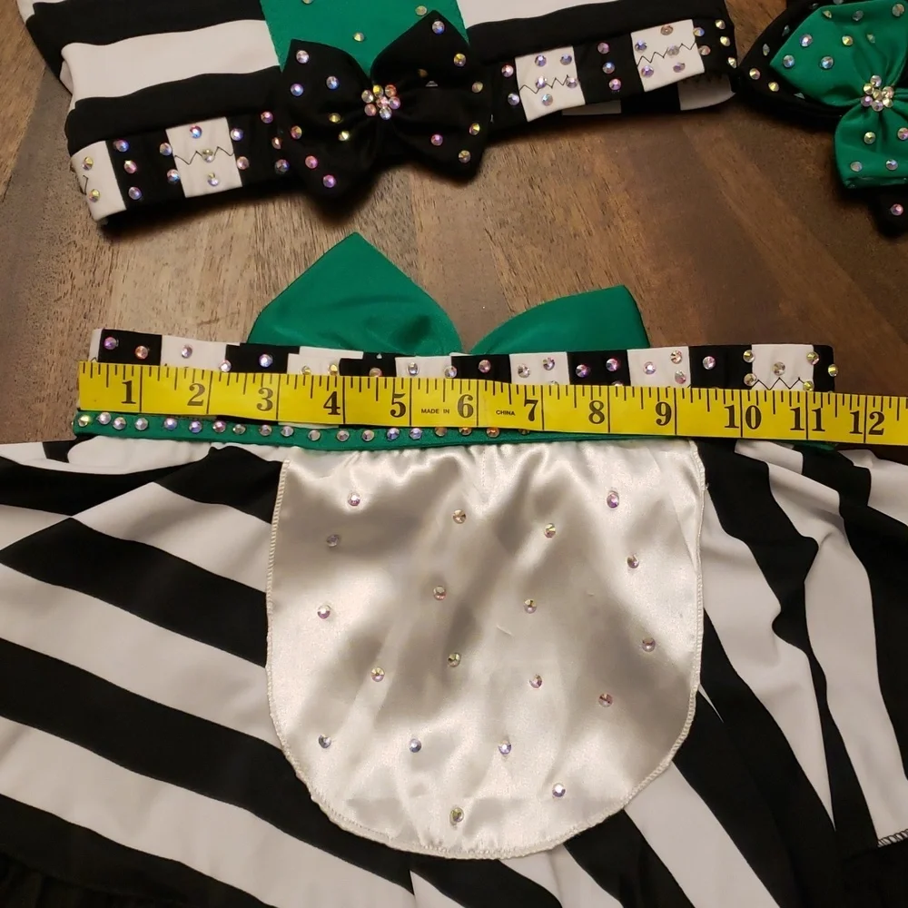 Striped Black and White Kids Dance  Costume Rhinestones Beetlejuice Waistress